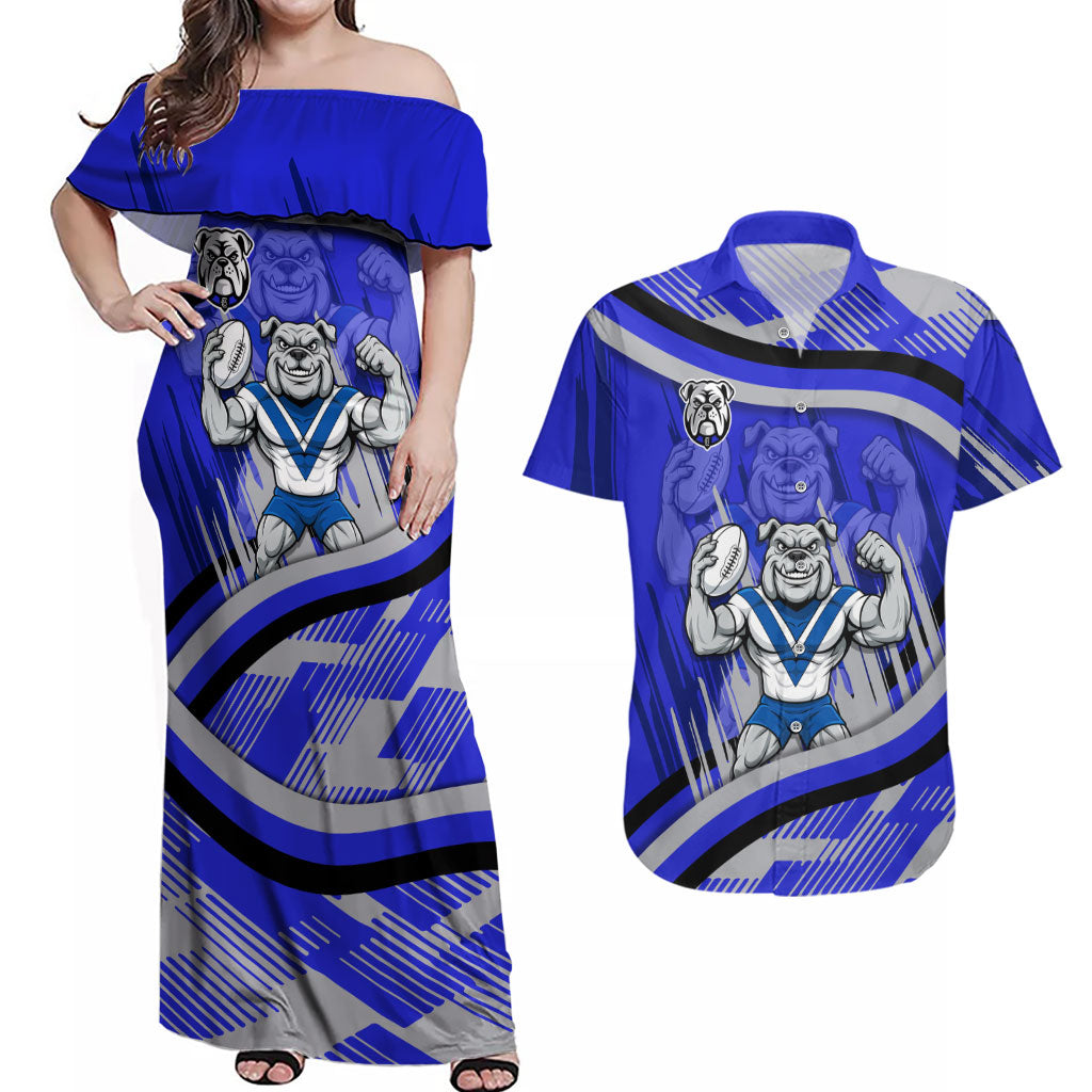 Bulldogs Rugby Mascot Couples Matching Off Shoulder Maxi Dress and Hawaiian Shirt Fierce Athlete Graphic in Sports Style