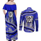 Bulldogs Rugby Mascot Couples Matching Off Shoulder Maxi Dress and Long Sleeve Button Shirt Fierce Athlete Graphic in Sports Style