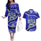 Bulldogs Rugby Mascot Couples Matching Off The Shoulder Long Sleeve Dress and Hawaiian Shirt Fierce Athlete Graphic in Sports Style