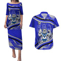 Bulldogs Rugby Mascot Couples Matching Puletasi and Hawaiian Shirt Fierce Athlete Graphic in Sports Style