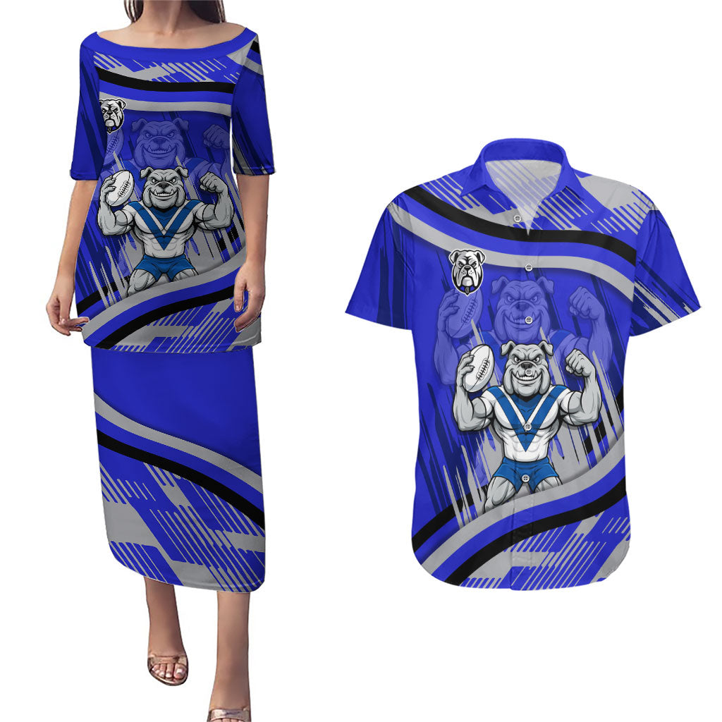 Bulldogs Rugby Mascot Couples Matching Puletasi and Hawaiian Shirt Fierce Athlete Graphic in Sports Style