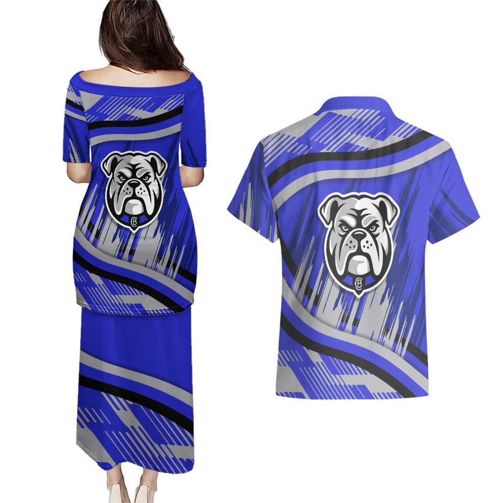 Bulldogs Rugby Mascot Couples Matching Puletasi and Hawaiian Shirt Fierce Athlete Graphic in Sports Style