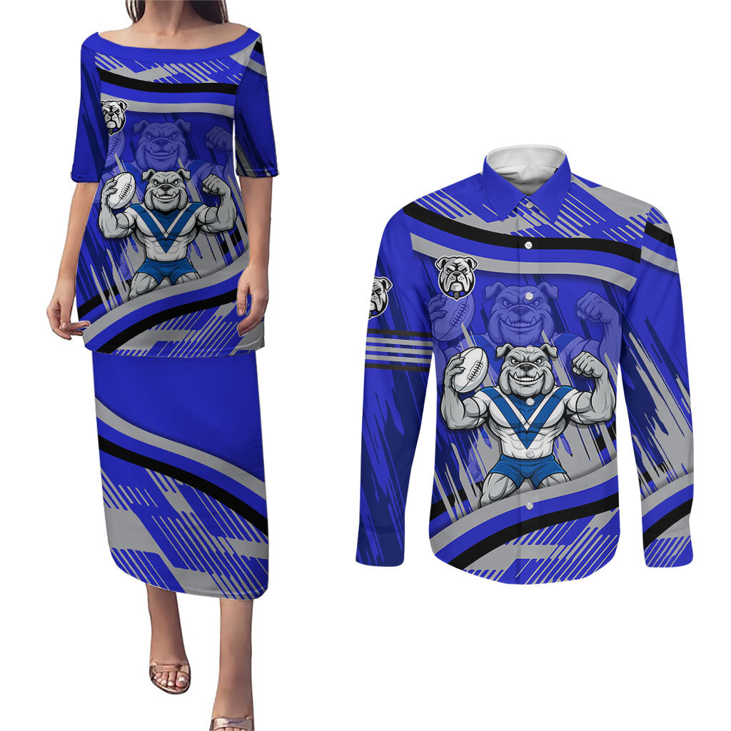 Bulldogs Rugby Mascot Couples Matching Puletasi and Long Sleeve Button Shirt Fierce Athlete Graphic in Sports Style
