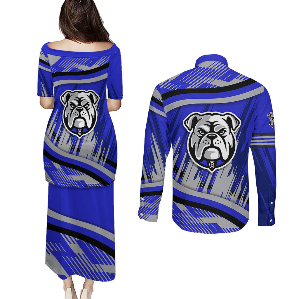 Bulldogs Rugby Mascot Couples Matching Puletasi and Long Sleeve Button Shirt Fierce Athlete Graphic in Sports Style