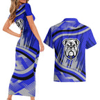 Bulldogs Rugby Mascot Couples Matching Short Sleeve Bodycon Dress and Hawaiian Shirt Fierce Athlete Graphic in Sports Style
