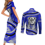 Bulldogs Rugby Mascot Couples Matching Short Sleeve Bodycon Dress and Long Sleeve Button Shirt Fierce Athlete Graphic in Sports Style