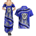Bulldogs Rugby Mascot Couples Matching Summer Maxi Dress and Hawaiian Shirt Fierce Athlete Graphic in Sports Style