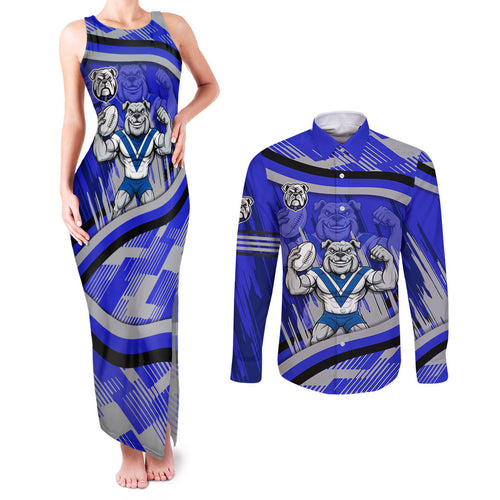Bulldogs Rugby Mascot Couples Matching Tank Maxi Dress and Long Sleeve Button Shirt Fierce Athlete Graphic in Sports Style