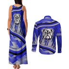 Bulldogs Rugby Mascot Couples Matching Tank Maxi Dress and Long Sleeve Button Shirt Fierce Athlete Graphic in Sports Style