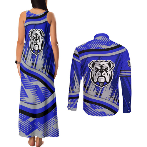 Bulldogs Rugby Mascot Couples Matching Tank Maxi Dress and Long Sleeve Button Shirt Fierce Athlete Graphic in Sports Style