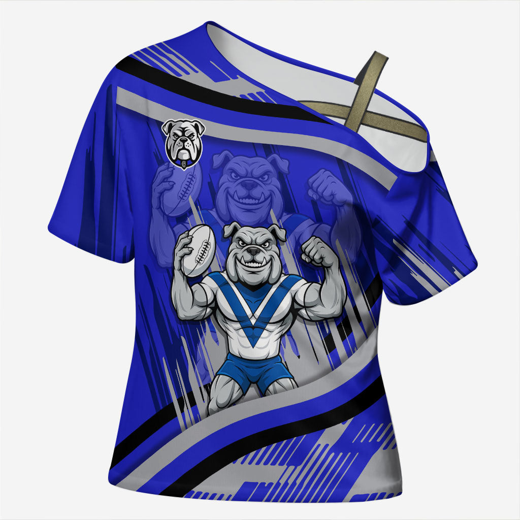 Bulldogs Rugby Mascot Cross Shoulder Shirt Fierce Athlete Graphic in Sports Style