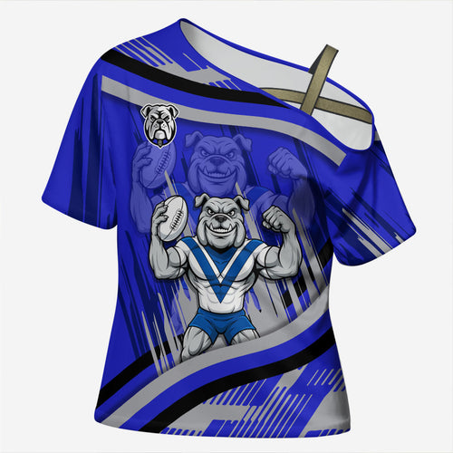 Bulldogs Rugby Mascot Cross Shoulder Shirt Fierce Athlete Graphic in Sports Style