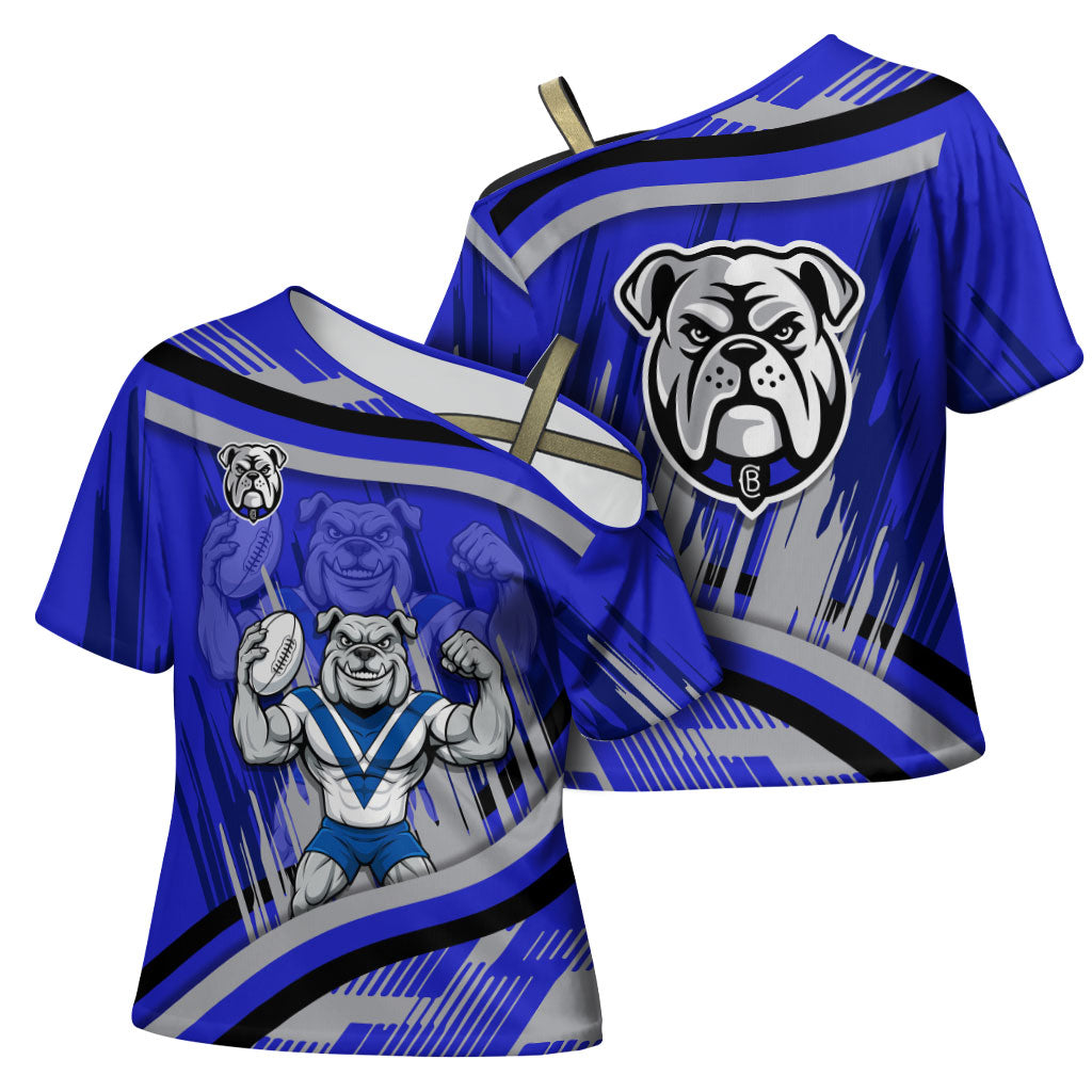 Bulldogs Rugby Mascot Cross Shoulder Shirt Fierce Athlete Graphic in Sports Style