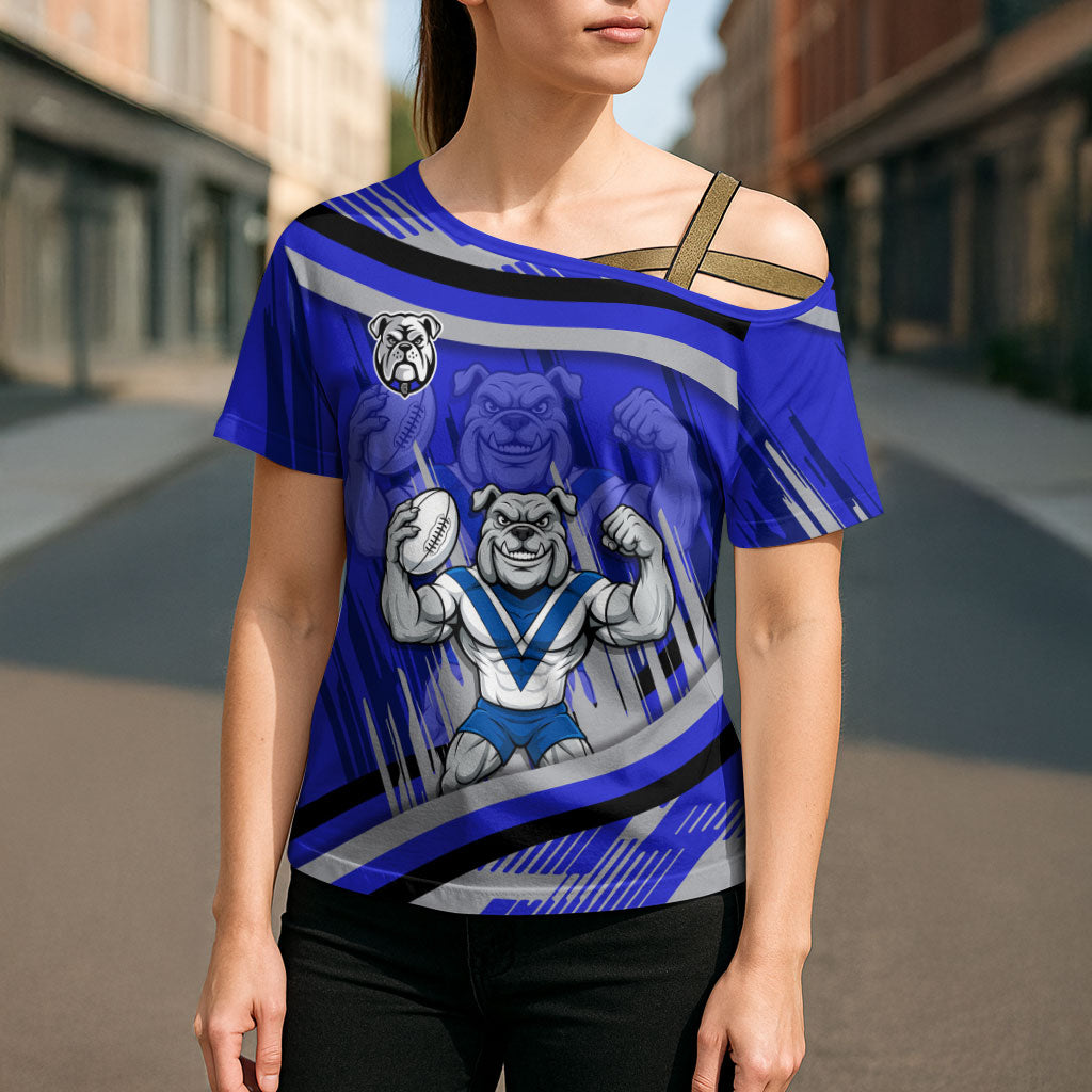 Bulldogs Rugby Mascot Cross Shoulder Shirt Fierce Athlete Graphic in Sports Style
