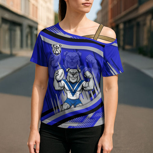 Bulldogs Rugby Mascot Cross Shoulder Shirt Fierce Athlete Graphic in Sports Style