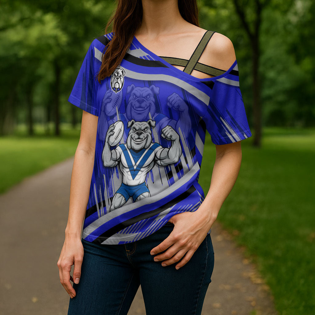 Bulldogs Rugby Mascot Cross Shoulder Shirt Fierce Athlete Graphic in Sports Style