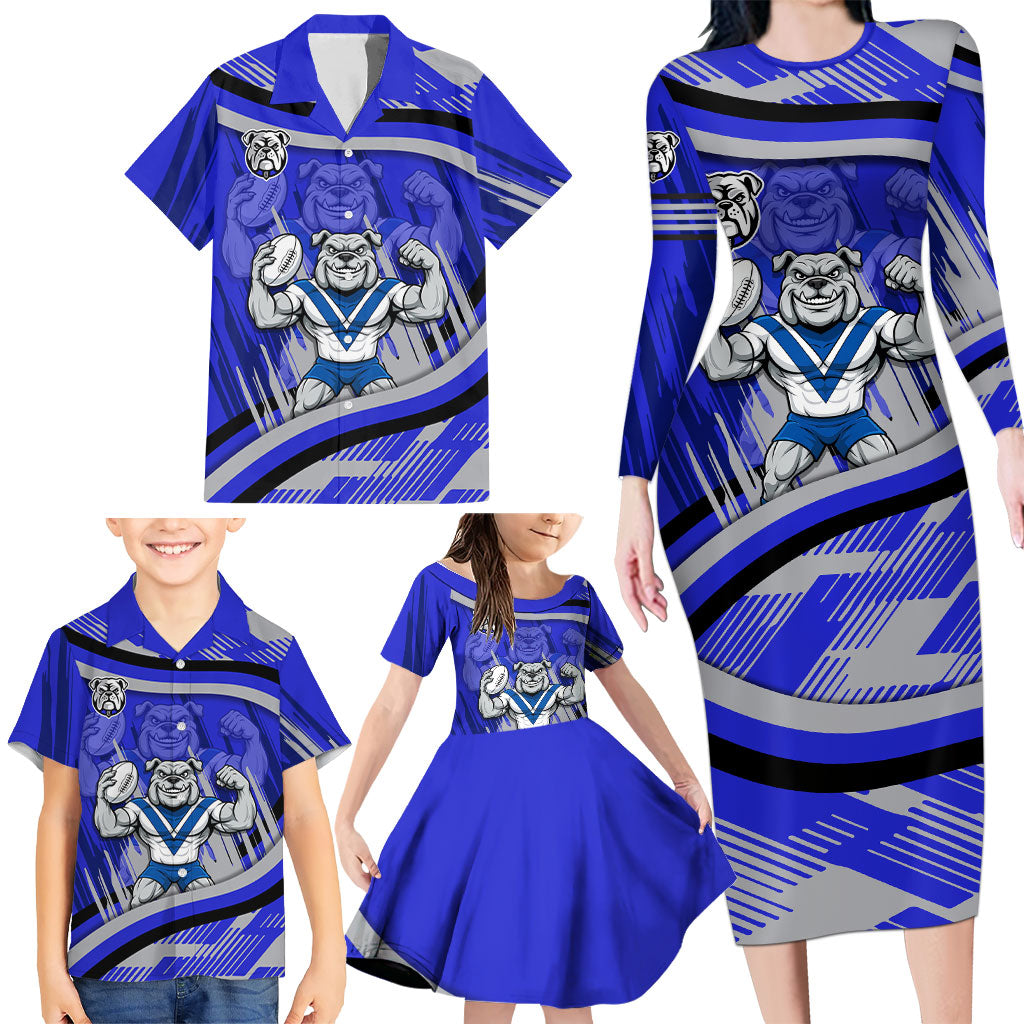 Bulldogs Rugby Mascot Family Matching Long Sleeve Bodycon Dress and Hawaiian Shirt Fierce Athlete Graphic in Sports Style