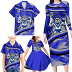 Bulldogs Rugby Mascot Family Matching Long Sleeve Bodycon Dress and Hawaiian Shirt Fierce Athlete Graphic in Sports Style