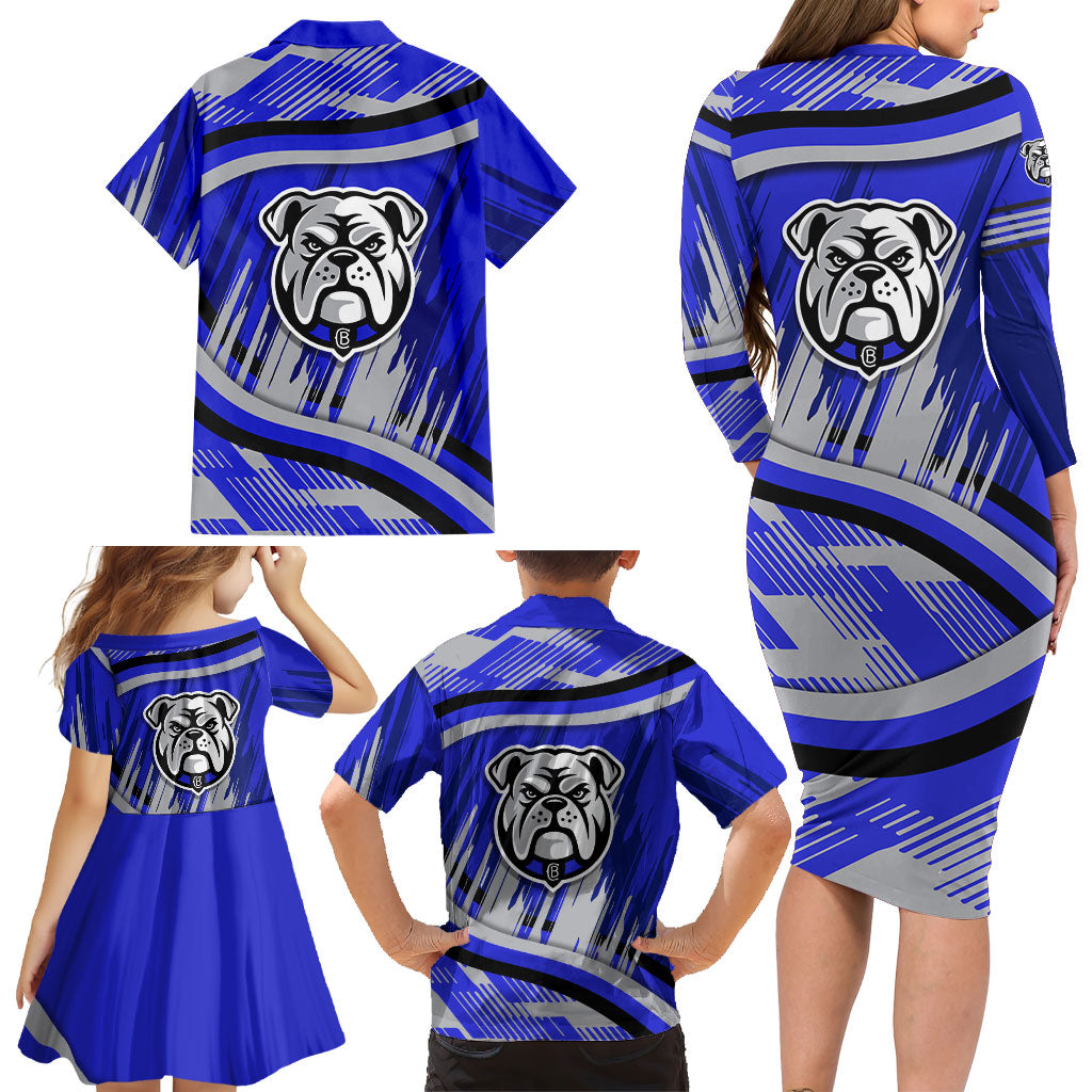 Bulldogs Rugby Mascot Family Matching Long Sleeve Bodycon Dress and Hawaiian Shirt Fierce Athlete Graphic in Sports Style