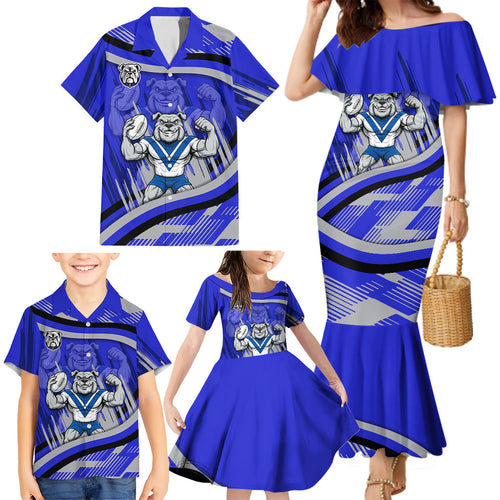 Bulldogs Rugby Mascot Family Matching Mermaid Dress and Hawaiian Shirt Fierce Athlete Graphic in Sports Style