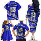 Bulldogs Rugby Mascot Family Matching Off The Shoulder Long Sleeve Dress and Hawaiian Shirt Fierce Athlete Graphic in Sports Style