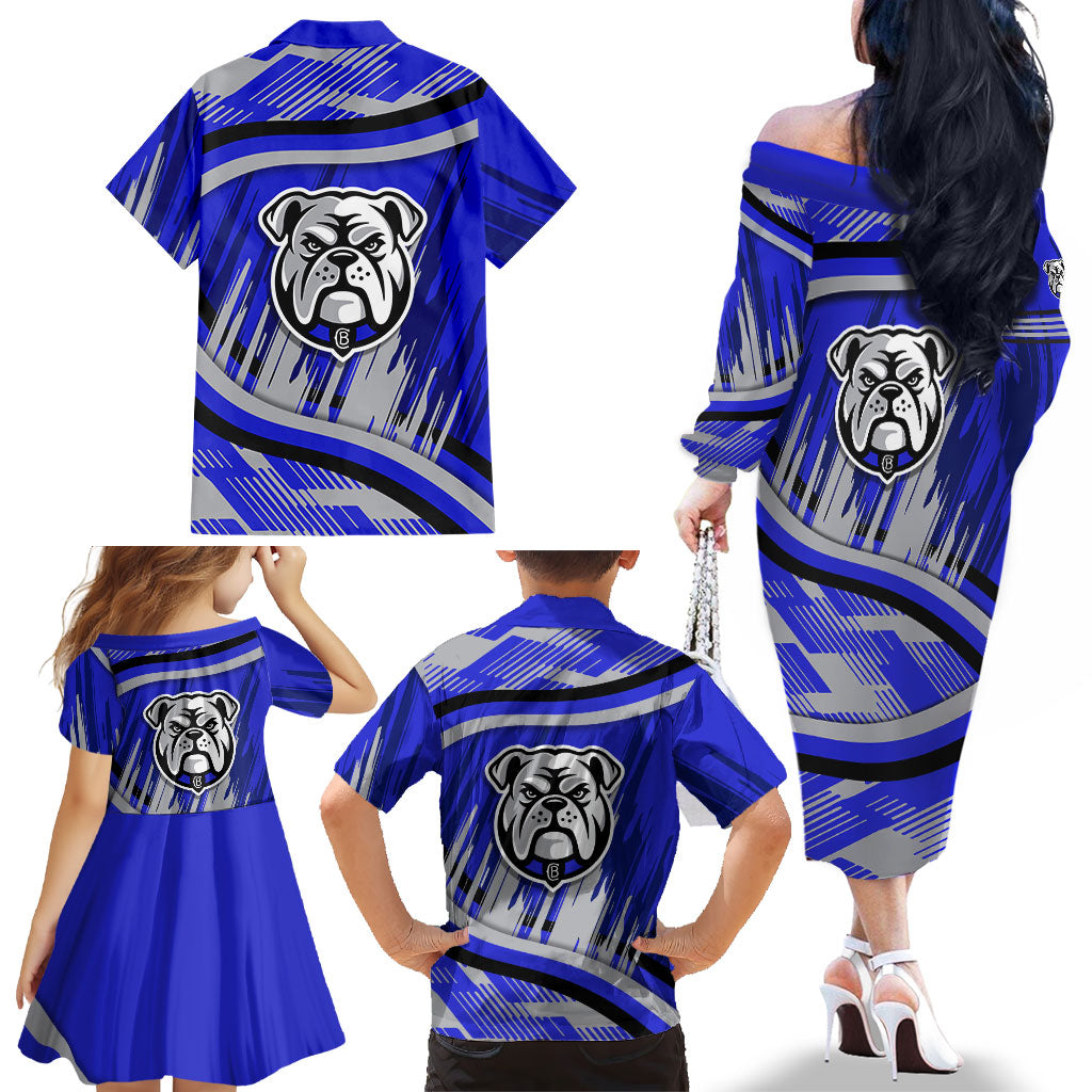 Bulldogs Rugby Mascot Family Matching Off The Shoulder Long Sleeve Dress and Hawaiian Shirt Fierce Athlete Graphic in Sports Style