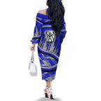Bulldogs Rugby Mascot Family Matching Off The Shoulder Long Sleeve Dress and Hawaiian Shirt Fierce Athlete Graphic in Sports Style
