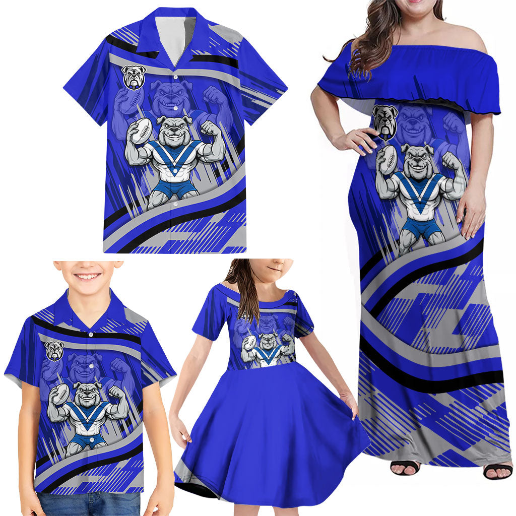Bulldogs Rugby Mascot Family Matching Off Shoulder Maxi Dress and Hawaiian Shirt Fierce Athlete Graphic in Sports Style