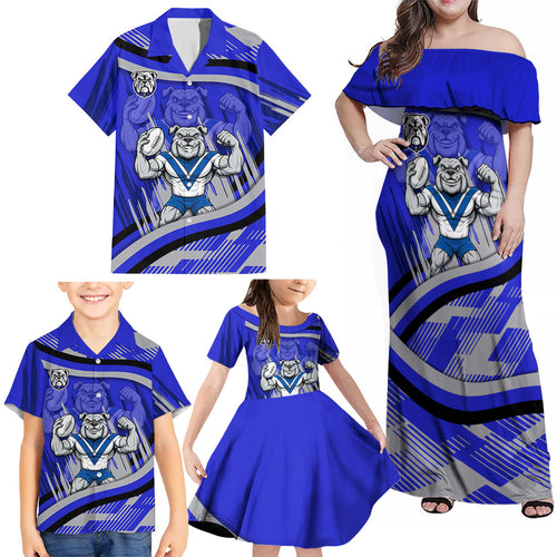 Bulldogs Rugby Mascot Family Matching Off Shoulder Maxi Dress and Hawaiian Shirt Fierce Athlete Graphic in Sports Style