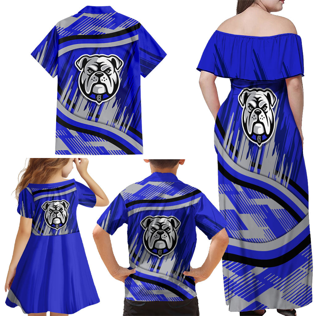 Bulldogs Rugby Mascot Family Matching Off Shoulder Maxi Dress and Hawaiian Shirt Fierce Athlete Graphic in Sports Style