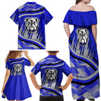 Bulldogs Rugby Mascot Family Matching Off Shoulder Maxi Dress and Hawaiian Shirt Fierce Athlete Graphic in Sports Style
