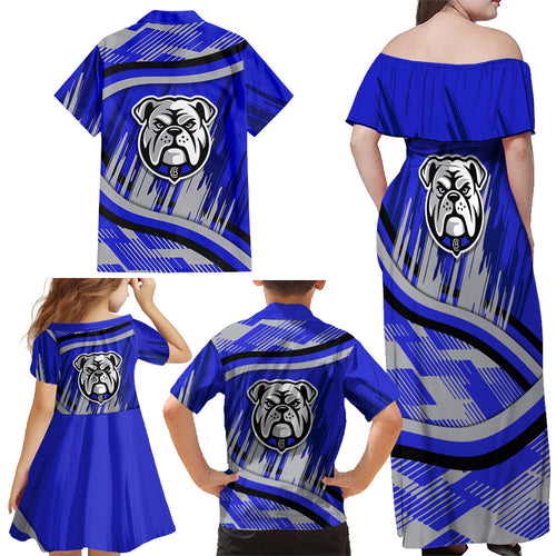 Bulldogs Rugby Mascot Family Matching Off Shoulder Maxi Dress and Hawaiian Shirt Fierce Athlete Graphic in Sports Style