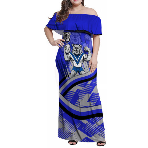 Bulldogs Rugby Mascot Family Matching Off Shoulder Maxi Dress and Hawaiian Shirt Fierce Athlete Graphic in Sports Style