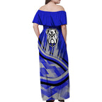 Bulldogs Rugby Mascot Family Matching Off Shoulder Maxi Dress and Hawaiian Shirt Fierce Athlete Graphic in Sports Style