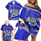 Bulldogs Rugby Mascot Family Matching Off Shoulder Short Dress and Hawaiian Shirt Fierce Athlete Graphic in Sports Style