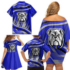 Bulldogs Rugby Mascot Family Matching Off Shoulder Short Dress and Hawaiian Shirt Fierce Athlete Graphic in Sports Style