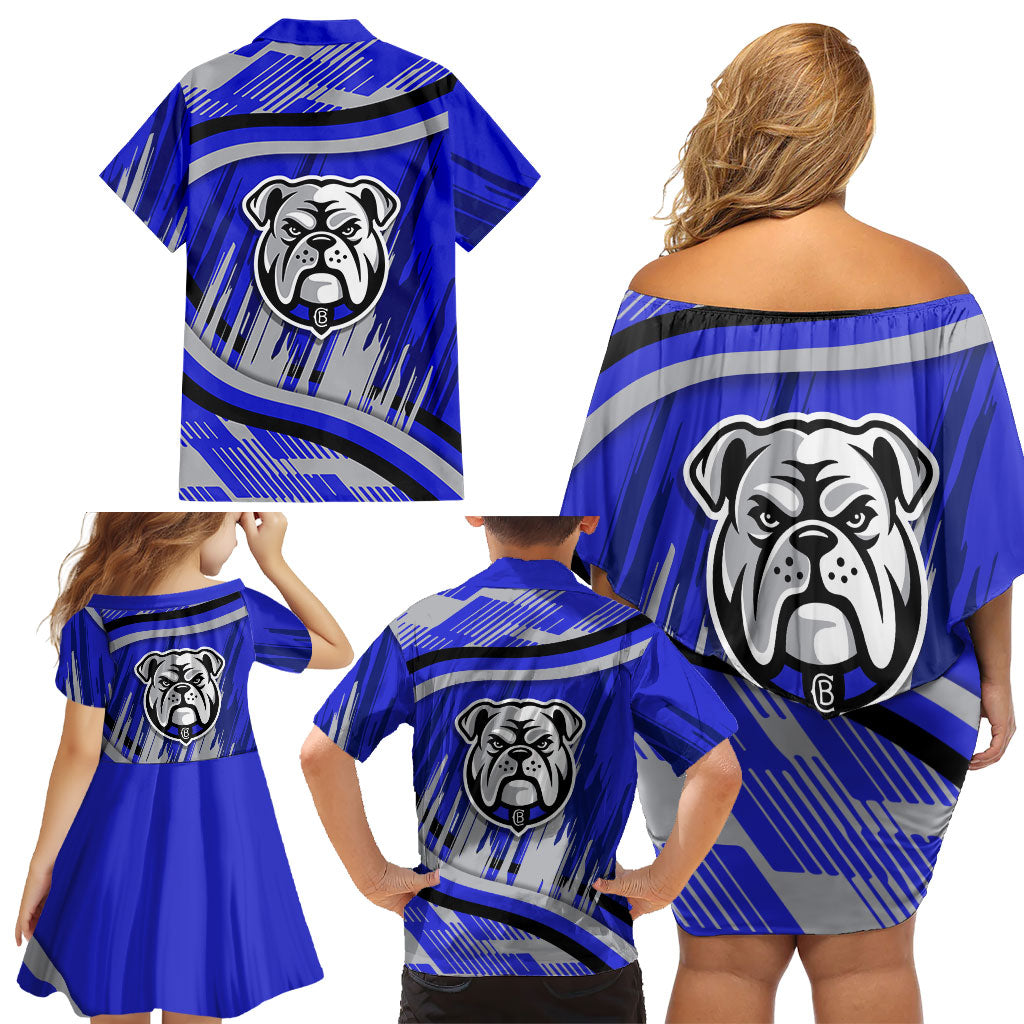 Bulldogs Rugby Mascot Family Matching Off Shoulder Short Dress and Hawaiian Shirt Fierce Athlete Graphic in Sports Style