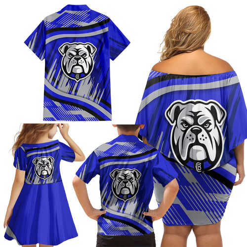 Bulldogs Rugby Mascot Family Matching Off Shoulder Short Dress and Hawaiian Shirt Fierce Athlete Graphic in Sports Style