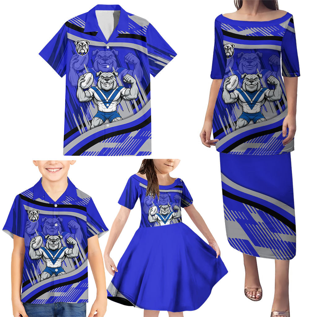 Bulldogs Rugby Mascot Family Matching Puletasi and Hawaiian Shirt Fierce Athlete Graphic in Sports Style