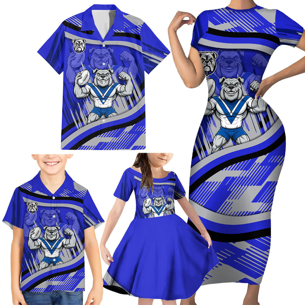 Bulldogs Rugby Mascot Family Matching Short Sleeve Bodycon Dress and Hawaiian Shirt Fierce Athlete Graphic in Sports Style