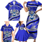 Bulldogs Rugby Mascot Family Matching Short Sleeve Bodycon Dress and Hawaiian Shirt Fierce Athlete Graphic in Sports Style