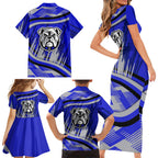 Bulldogs Rugby Mascot Family Matching Short Sleeve Bodycon Dress and Hawaiian Shirt Fierce Athlete Graphic in Sports Style