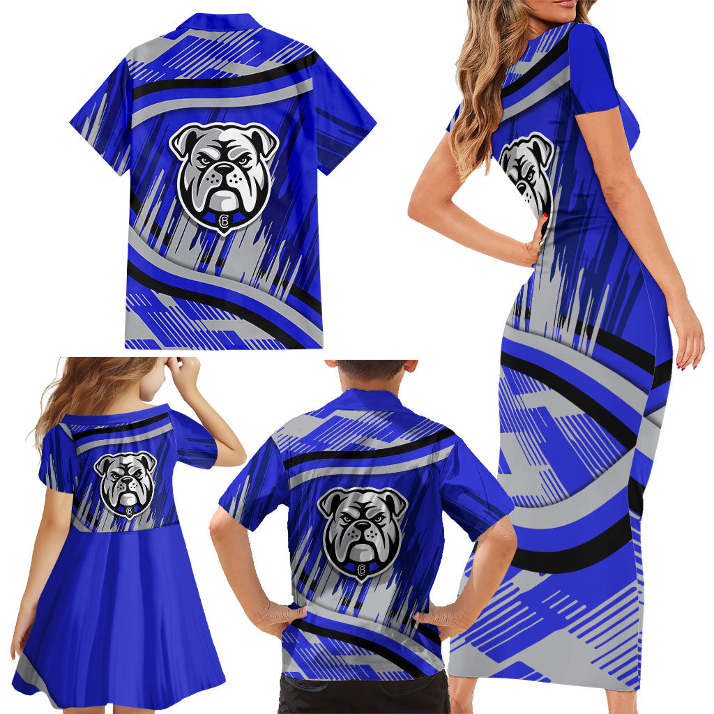 Bulldogs Rugby Mascot Family Matching Short Sleeve Bodycon Dress and Hawaiian Shirt Fierce Athlete Graphic in Sports Style