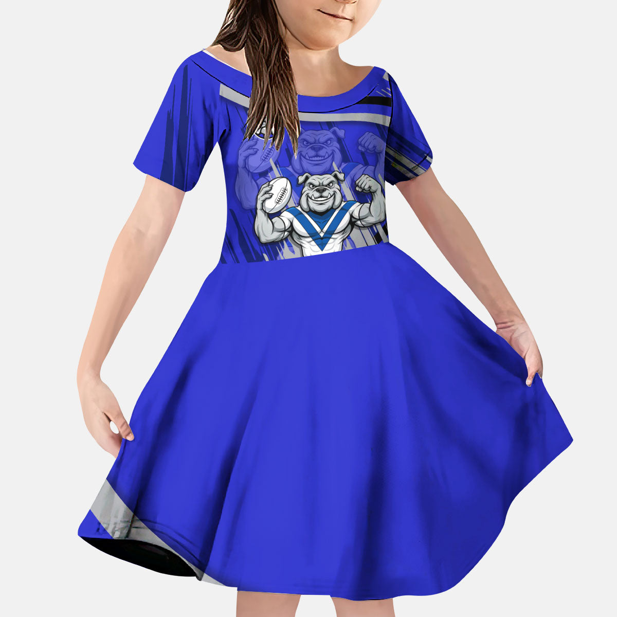 Bulldogs Rugby Mascot Kid Short Sleeve Dress Fierce Athlete Graphic in Sports Style