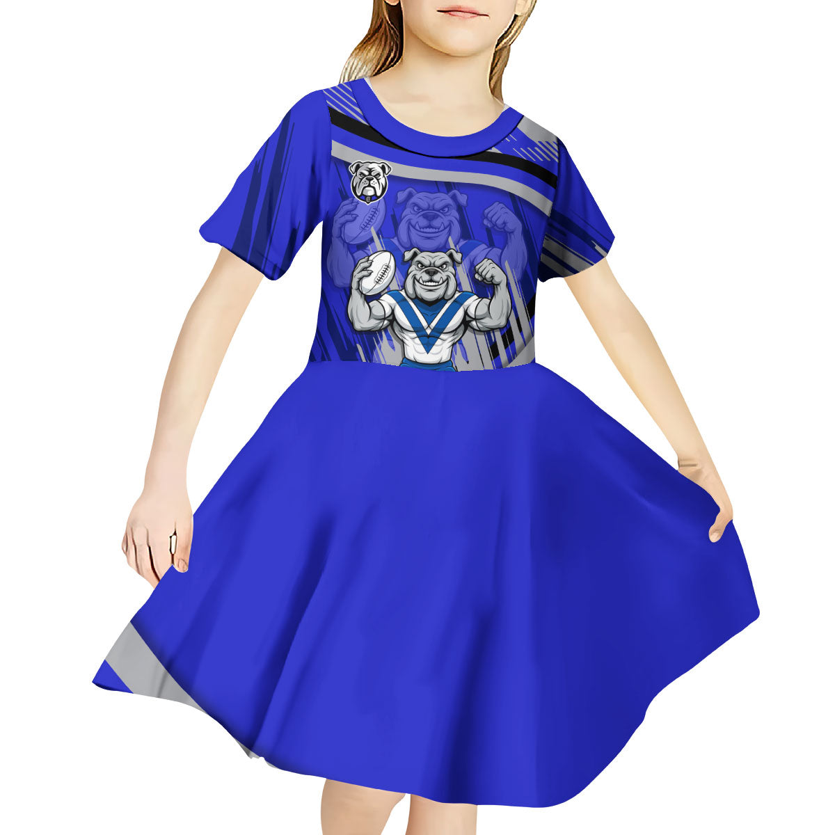 Bulldogs Rugby Mascot Kid Short Sleeve Dress Fierce Athlete Graphic in Sports Style