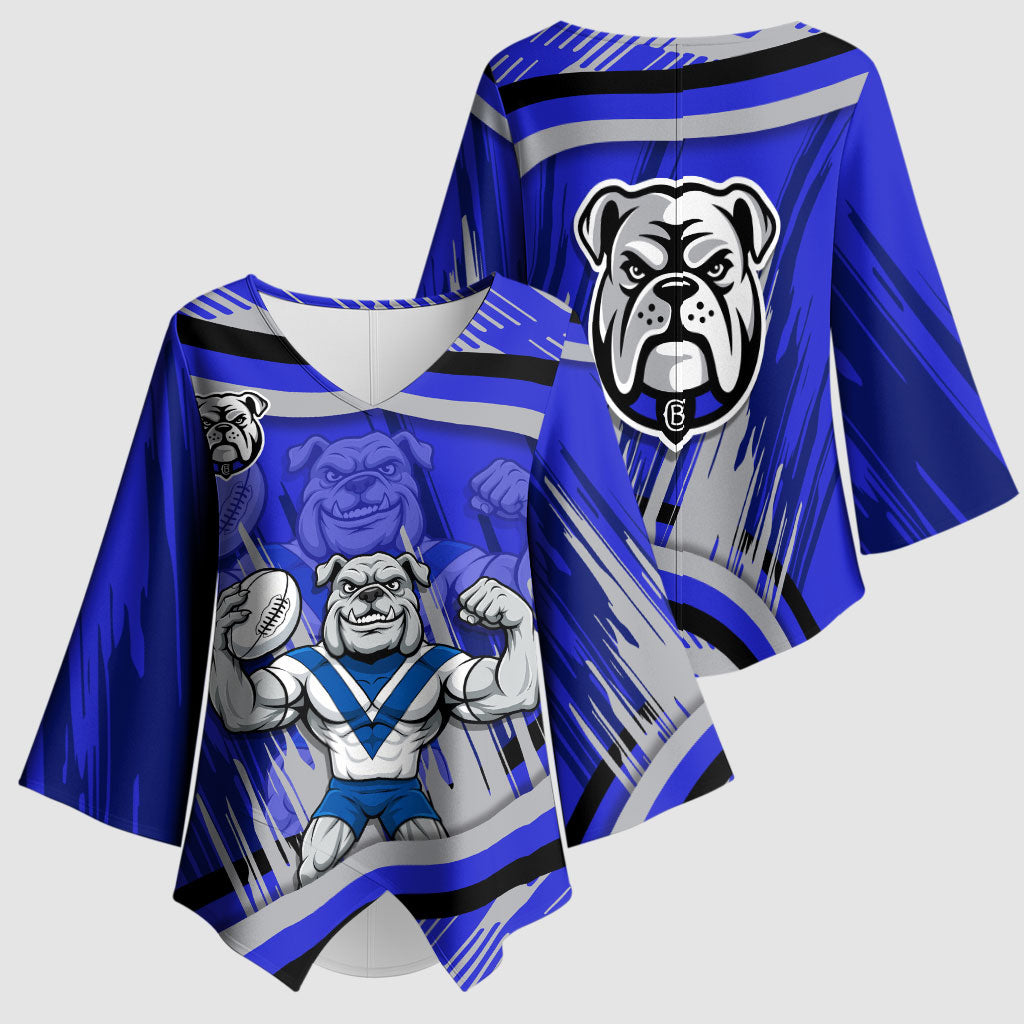 Bulldogs Rugby Mascot Kimono Sleeve Blouse Fierce Athlete Graphic in Sports Style