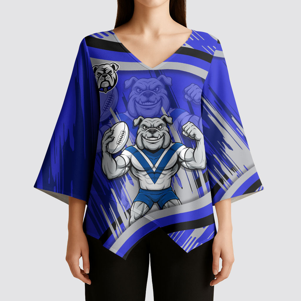 Bulldogs Rugby Mascot Kimono Sleeve Blouse Fierce Athlete Graphic in Sports Style