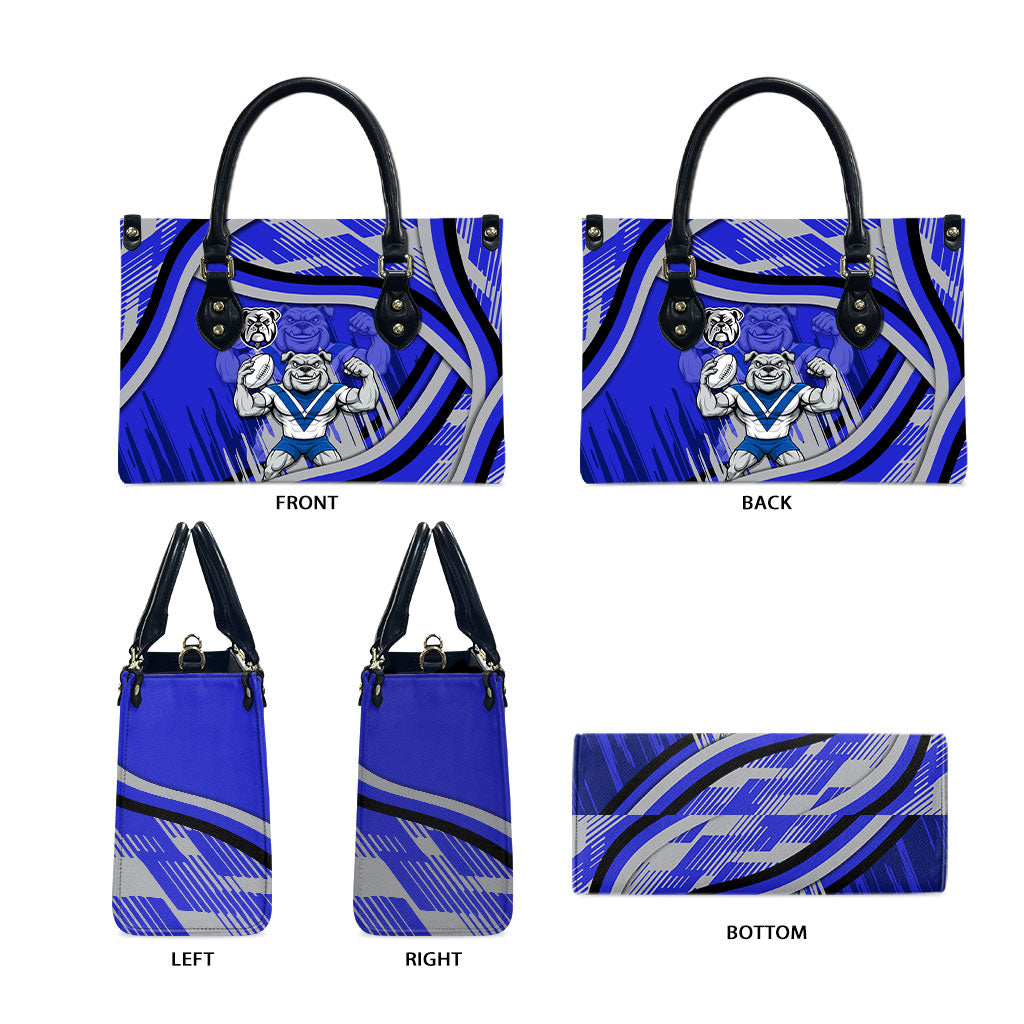 Bulldogs Rugby Mascot Leather Bag Fierce Athlete Graphic in Sports Style