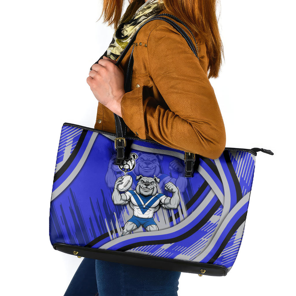 Bulldogs Rugby Mascot Leather Tote Bag Fierce Athlete Graphic in Sports Style
