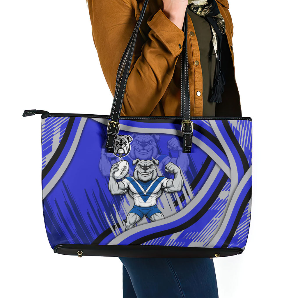 Bulldogs Rugby Mascot Leather Tote Bag Fierce Athlete Graphic in Sports Style